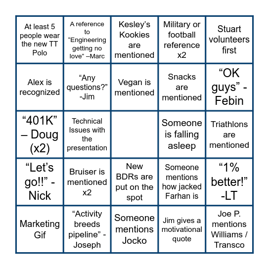 TT Kickoff BINGO Card