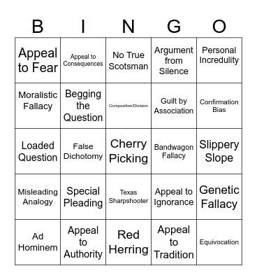 Fallacious Reasoning Bingo Card