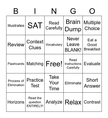 TEST PREP BINGO Card