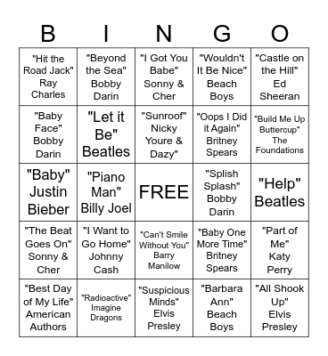 Musical Bingo Card