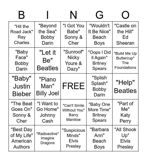 Musical Bingo Card