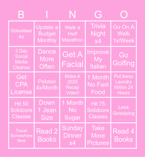 🤍 Julia’s 2025 Goals 🤍 Bingo Card