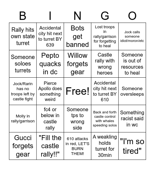 639 SvS Bingo! Bingo Card