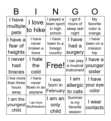 Ice Breaker Bingo Card