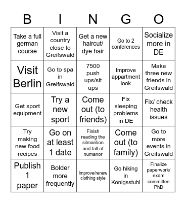 new years resolution Bingo Card