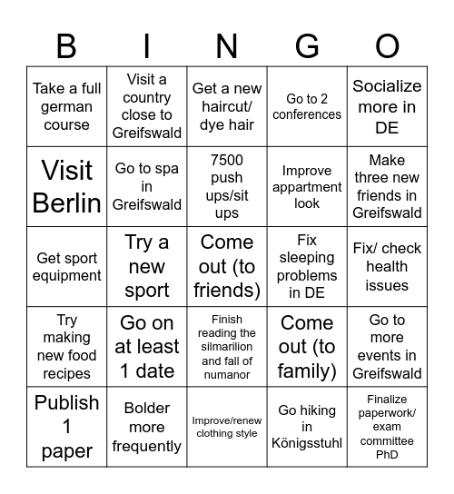 new years resolution Bingo Card