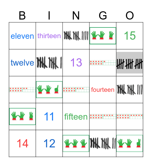 Number sense 11-15 Bingo Card