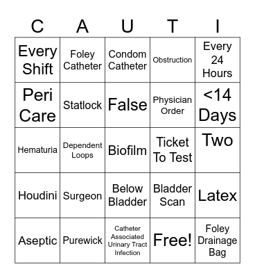 CAUTI Prevention Bingo Card