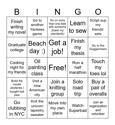 Julia’s 2025 Bingo Card
