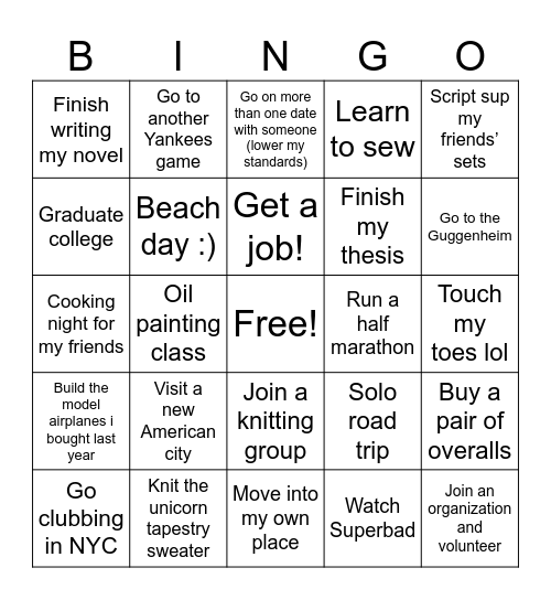 Julia’s 2025 Bingo Card