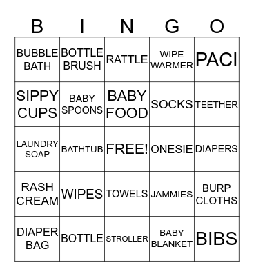 Heidi's Baby Shower Bingo Card