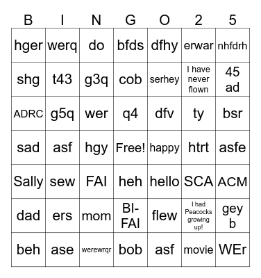 AAA Winter 2025 Bingo Card