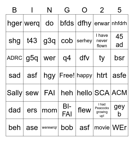 AAA Winter 2025 Bingo Card