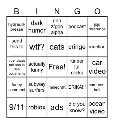 Instagram Bingo Card