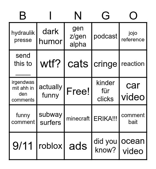 Instagram Bingo Card