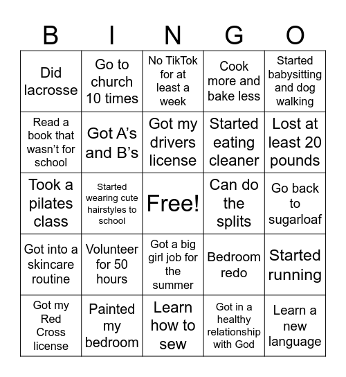 2025 goals Bingo Card