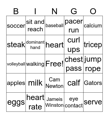 PE Bingo Card