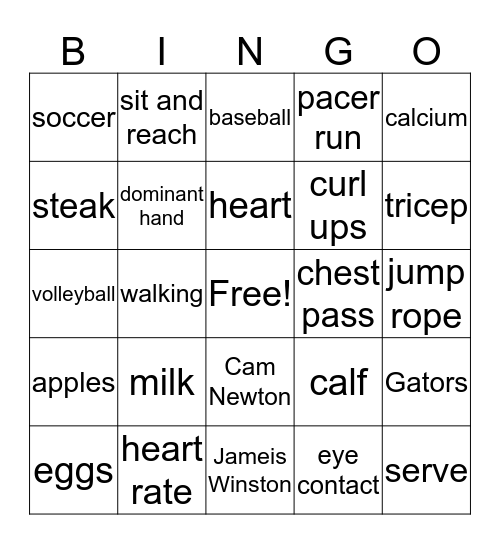 PE Bingo Card