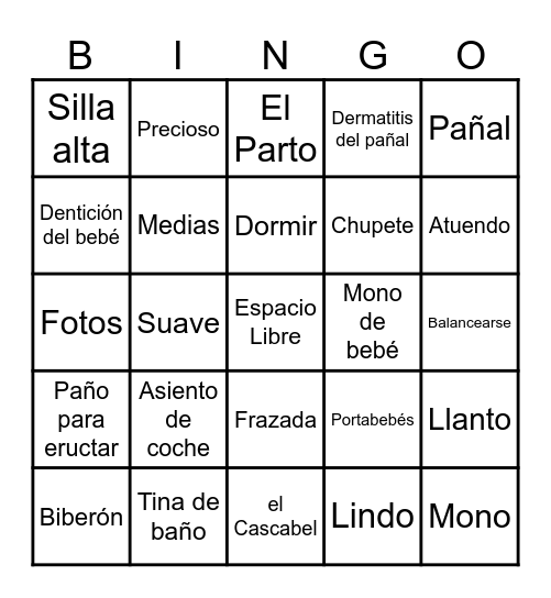 Baby Lingo Bingo in Spanish Bingo Card
