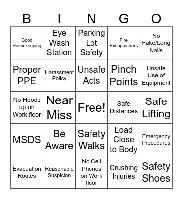 SIMOS SAFETY BINGO Card