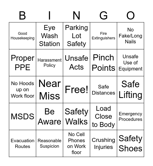 SIMOS SAFETY BINGO Card