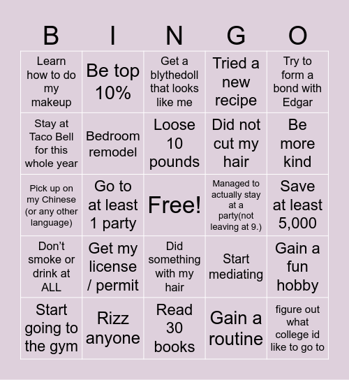 2025 bingo card goals Bingo Card