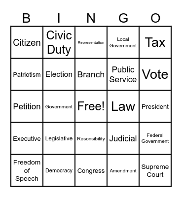 C I V I C S Bingo Card