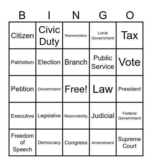 C I V I C S Bingo Card