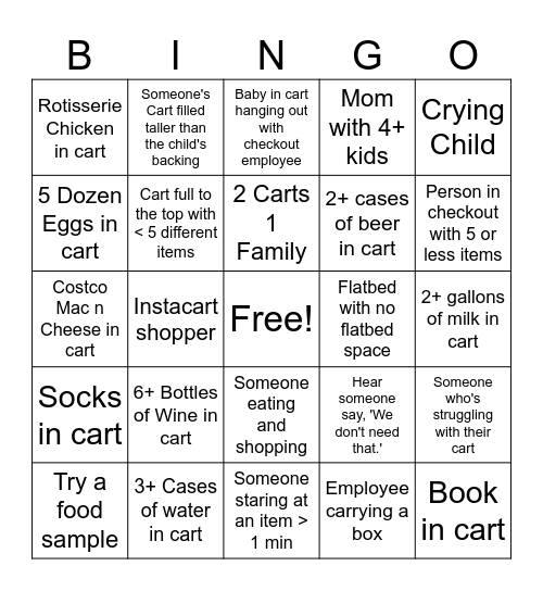 Costco Bingo Card