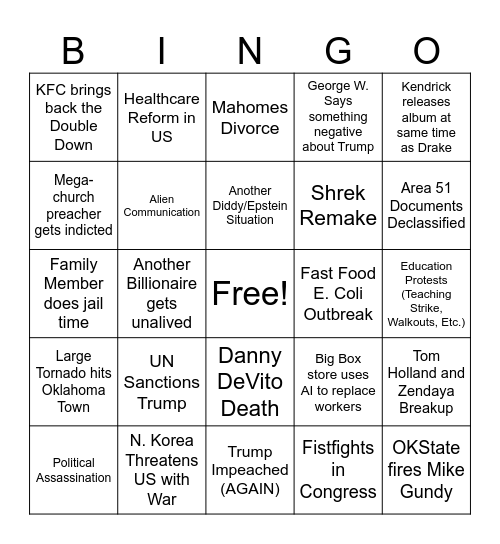 2025 Bingo Card