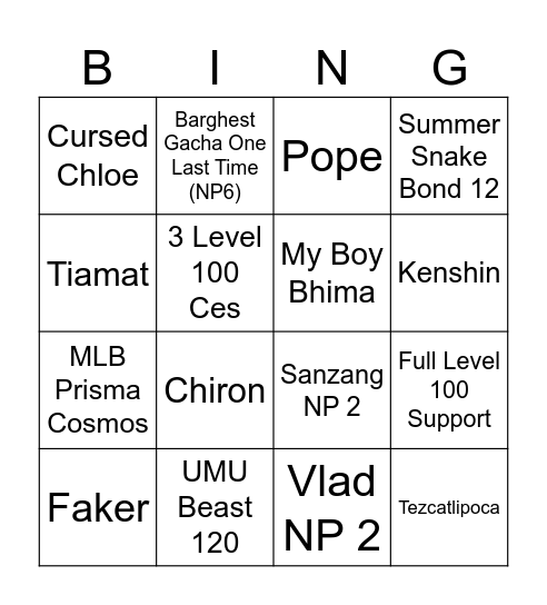 Untitled Bingo Card