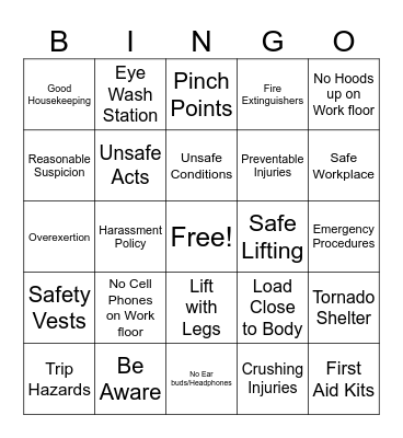 SIMOS SAFETY BINGO Card