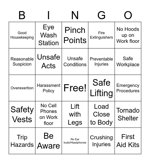 SIMOS SAFETY BINGO Card