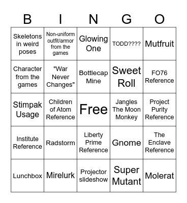 Fallout TV Bingo Card