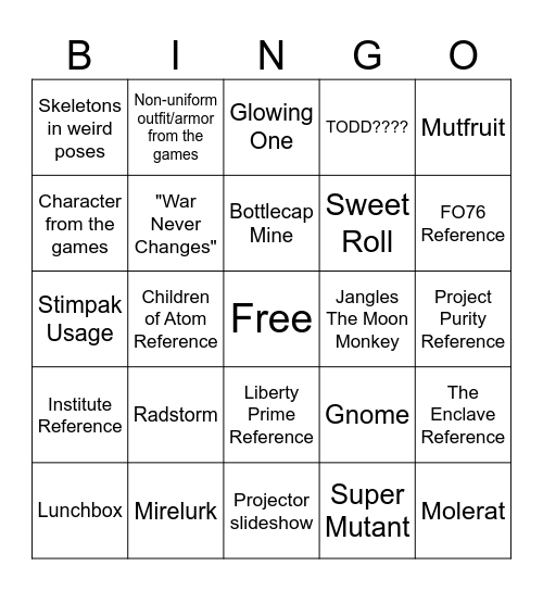 Fallout TV Bingo Card
