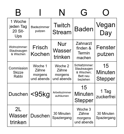 Januar Challenge Bingo Card