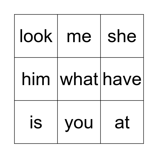 Sight Words Bingo Card