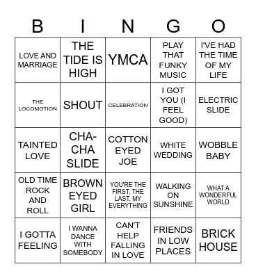 MUSIC BINGO - WEDDING FAVES Bingo Card