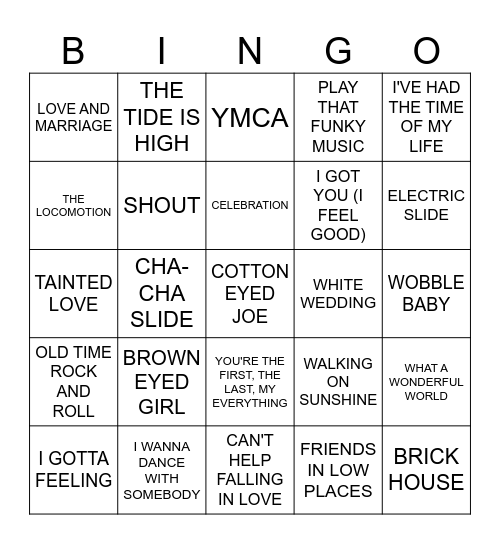 MUSIC BINGO - WEDDING FAVES Bingo Card