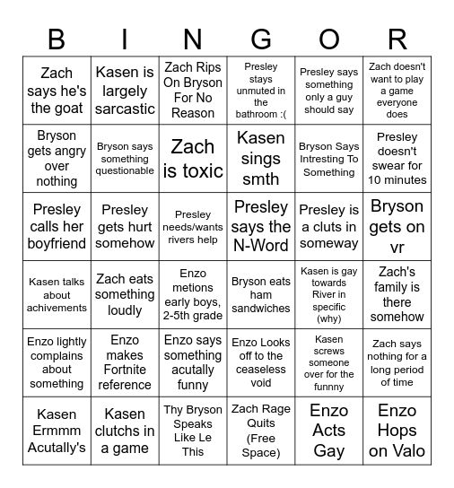 BINGOR Bingo Card