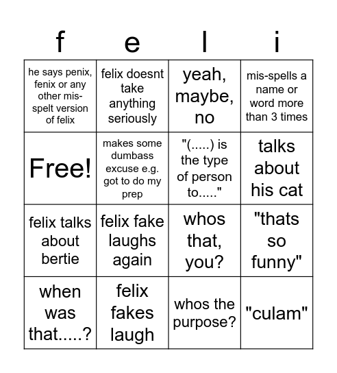 felix bingo Card