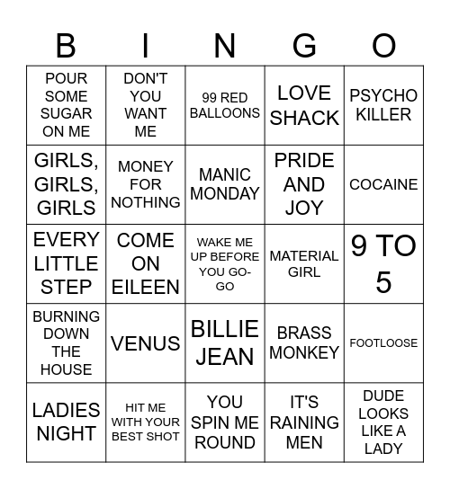 MUSIC BINGO - THE 80s Bingo Card