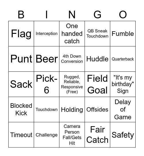 GJ Football Bingo Card