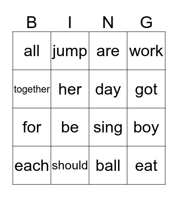 I know My Sight Wors Bingo Card