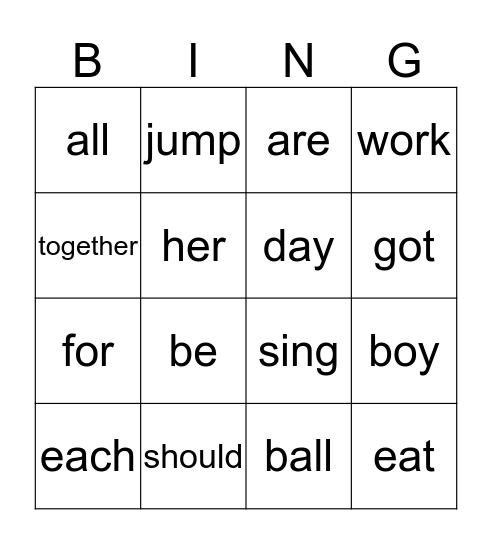 I know My Sight Wors Bingo Card