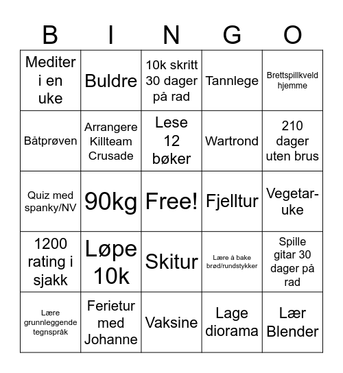 Nyttår Bingo Card