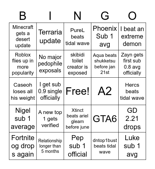 2025 Bingo Card