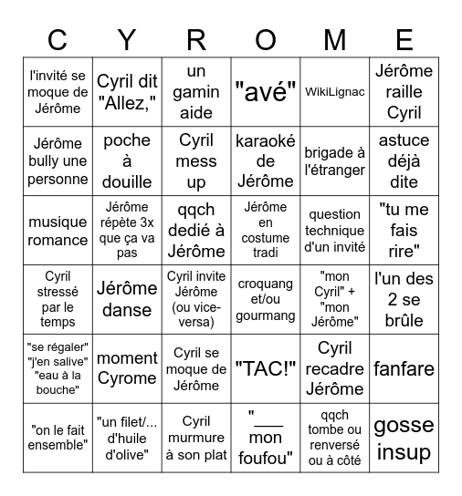 Tous en Cuisine Bingo Card
