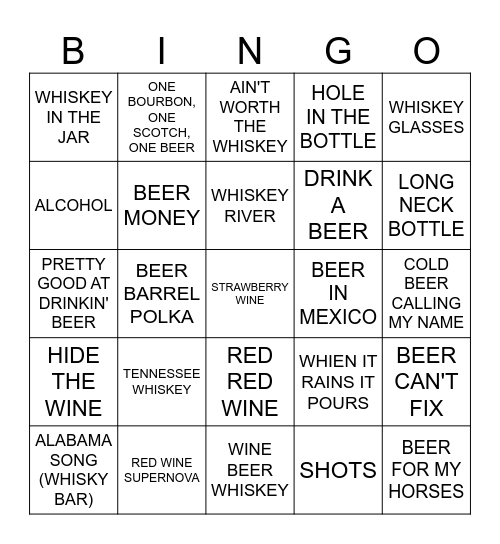 MUSIC BINGO - BOOZY SONGS Bingo Card