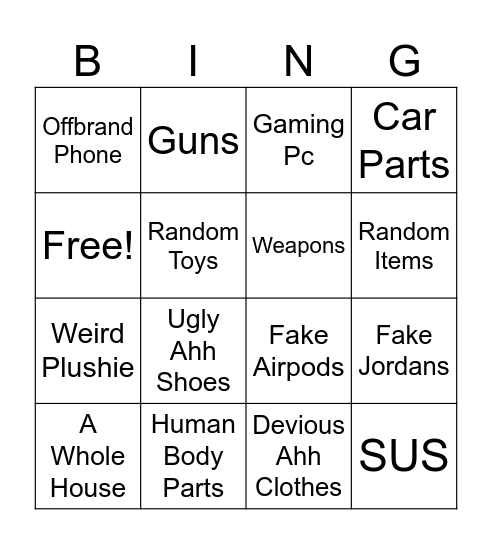 Temu Bingo Card